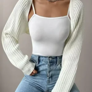 เสื้อคาร์ดิแกนครอปแขนสามส่วนแบบ Raglan สำหรับผู้หญิง ไม่มีเสื้อกล้าม เสื้อถักแขนยาวสไตล์ลำลองสำหรับฤดูใบไม้ผลิและฤดูใบไม้ร่วง เสื้อผ้าผู้หญิงสำหรับใส่ในชีวิตประจำวัน เสื้อผ้าผู้หญิง